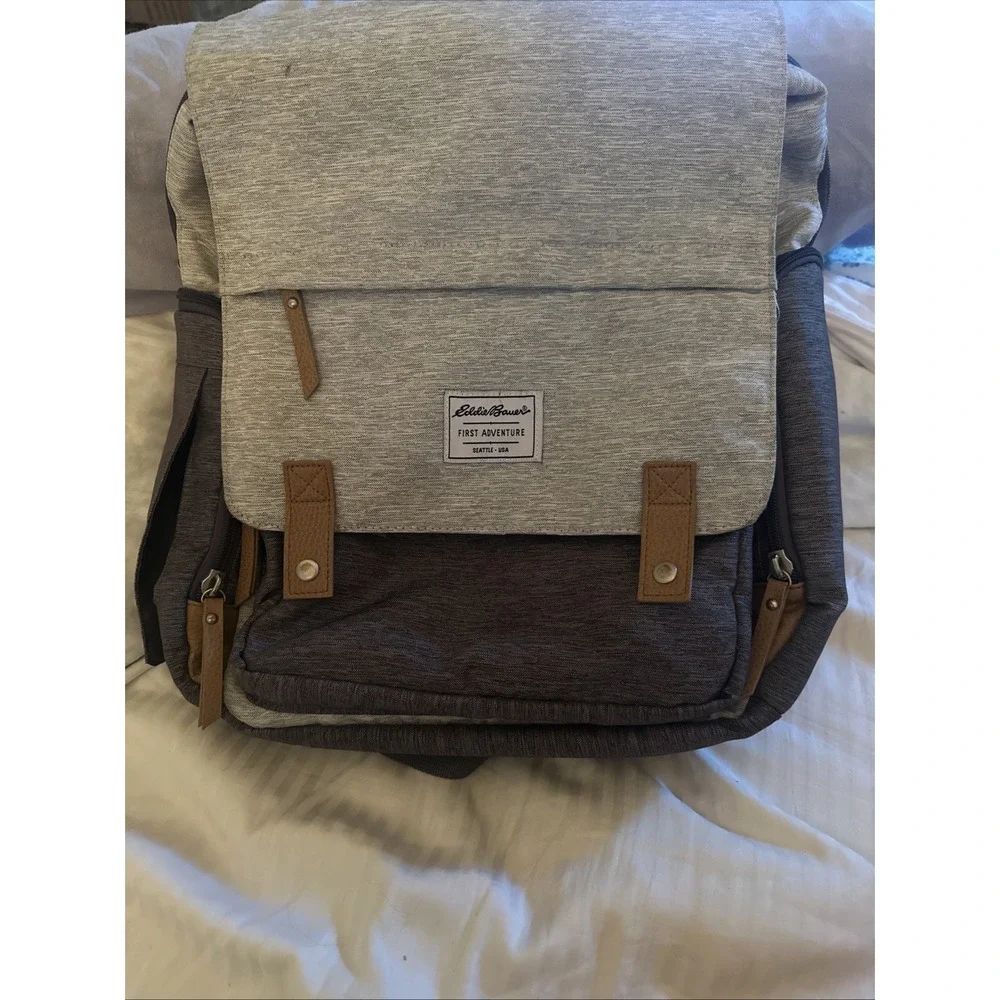 Eddie Bauer First Adventure Cascade  Diaper Bag Backpack Gray Insulated Pockets